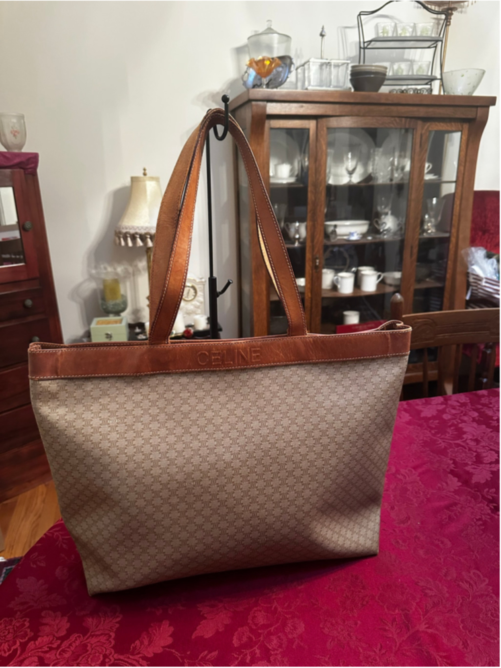 Celine Beige & Brown Macadam Extra Large Tote Bag
